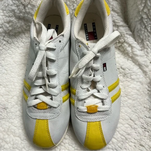 Y2K Vintage Streetwear Sneakers White Leather w/ patent yellow accents size 7.5 - Picture 14 of 14
